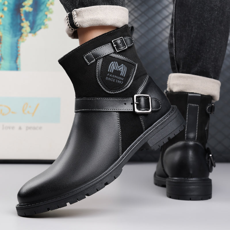 Men’s Orthopedic Motorcycle Handmade Boot–Pressure Relief, Waterproof, Slip-Resistant, Wide Toe, Arch&Ankle Support