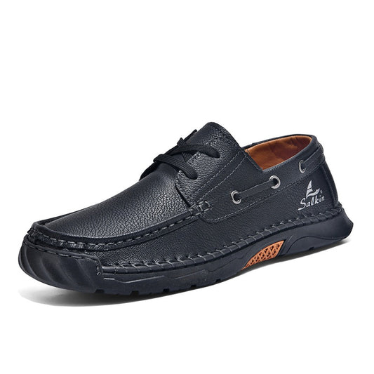 (💥Top Rated Choice) Men’s Orthopedic Premium Handmade Leather Boat Shoes – Pressure Relief, Waterproof, Slip-Resistant, Wide Toe, Arch&Ankle Support for Everyday & Travel