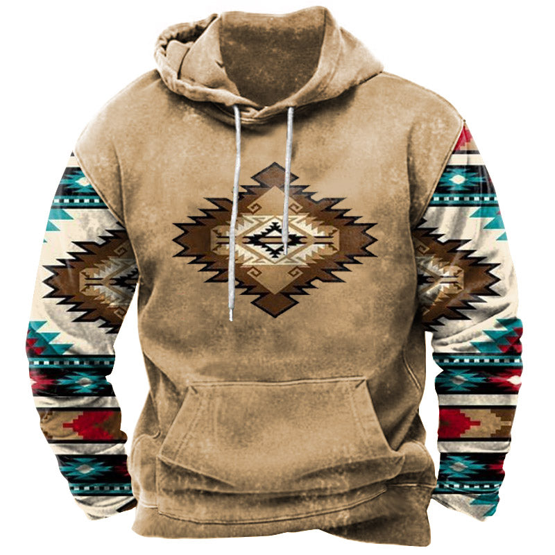 Men's Vintage Ethnic Geometric Print Hoodie