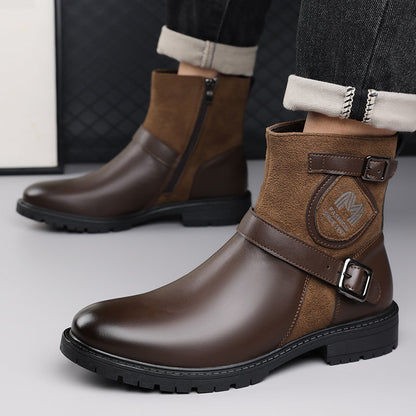 Men’s Orthopedic Motorcycle Handmade Boot–Pressure Relief, Waterproof, Slip-Resistant, Wide Toe, Arch&Ankle Support