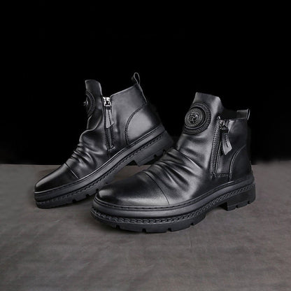 Men's Comfortable Leather Motorcycle Boots Work Boots Waterproof Anti-Slip Anti-Sprain