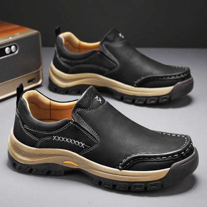 Men’s Handmade Leather Work Shoes – Arch Support, Wide Toe Box, Breathable Lining, Lightweight Protective & Slip-Resistant for Outdoor Work