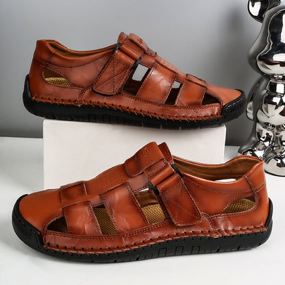 (⏰LAST DAY! 55% OFF 🔥) Men's Orthopedic Leather Fisherman Sandals | Breathable Closed-Toe Adjustable Outdoor Summer Comfort & Pain Relief
