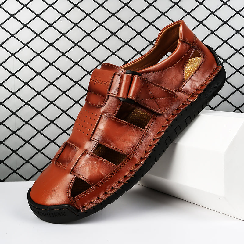 (⏰LAST DAY! 55% OFF 🔥) Men's Orthopedic Leather Fisherman Sandals | Breathable Closed-Toe Adjustable Outdoor Summer Comfort & Pain Relief