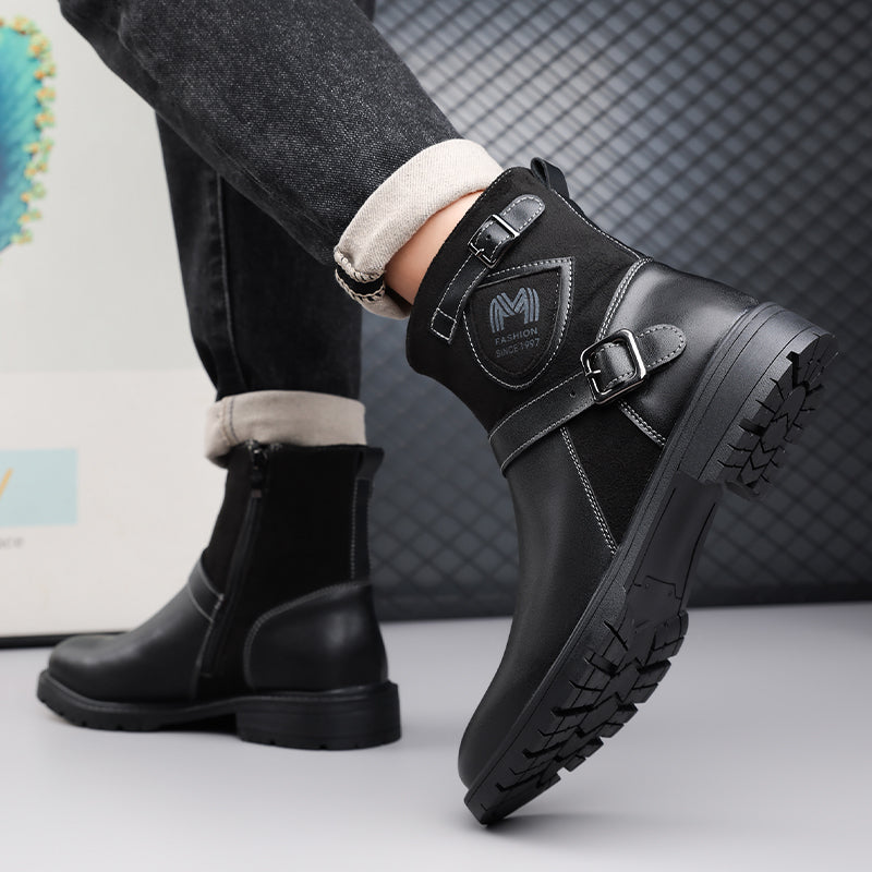 Men’s Orthopedic Motorcycle Handmade Boot–Pressure Relief, Waterproof, Slip-Resistant, Wide Toe, Arch&Ankle Support