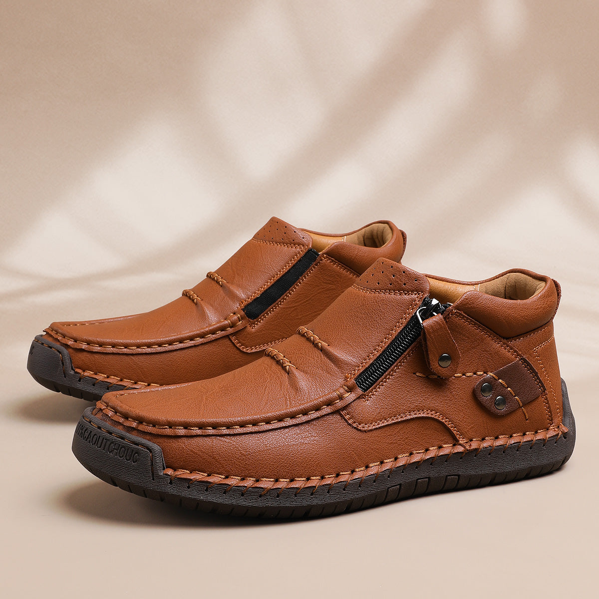 ⏰Limited Time Sale 70% OFF-Men’s Handmade Premium Leather Slip-On Driving Boots – Wide Toe, Arch Support, Waterproof, Pressure Relief, Non-Slip Sole for Casual, Travel & Outdoor