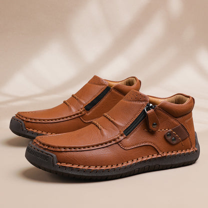⏰Limited Time Sale 70% OFF-Men’s Handmade Premium Leather Slip-On Driving Boots – Wide Toe, Arch Support, Waterproof, Pressure Relief, Non-Slip Sole for Casual, Travel & Outdoor