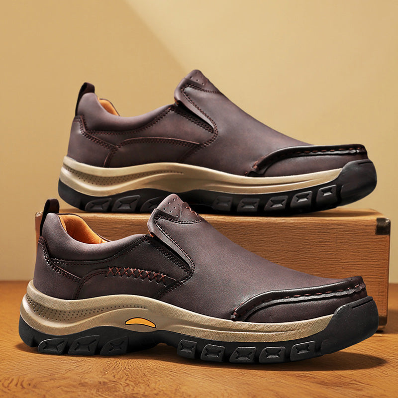 Men’s Handmade Leather Work Shoes – Arch Support, Wide Toe Box, Breathable Lining, Lightweight Protective & Slip-Resistant for Outdoor Work