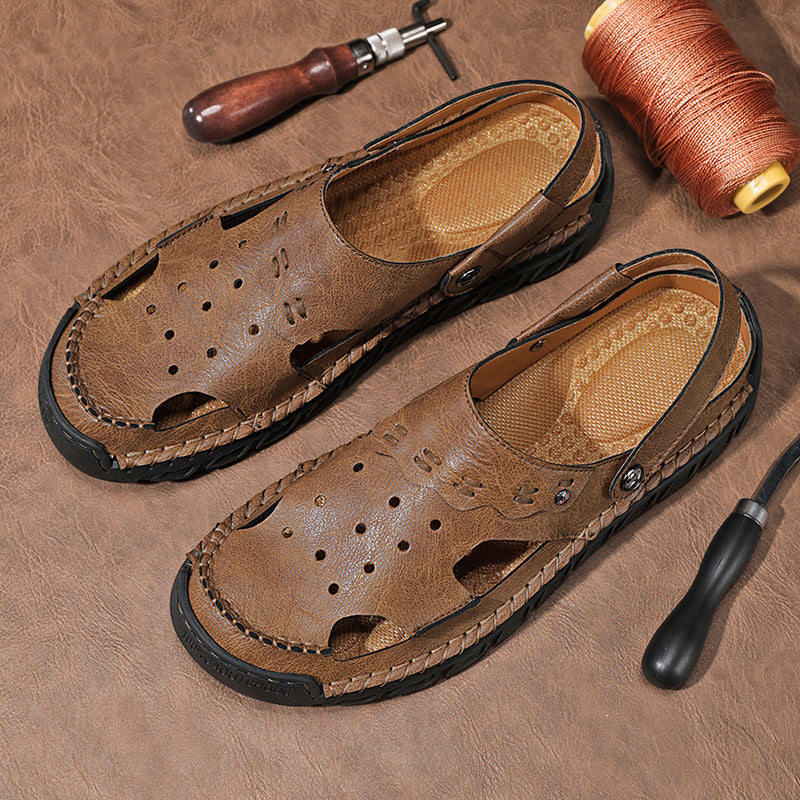 (⏰Last Day 70% OFF🔥)Men's 40+ Orthopedic Closed-Toe Sandals – Full-Grain Leather, Adjustable, Handmade for Fishing, Gardening & Daily Wear