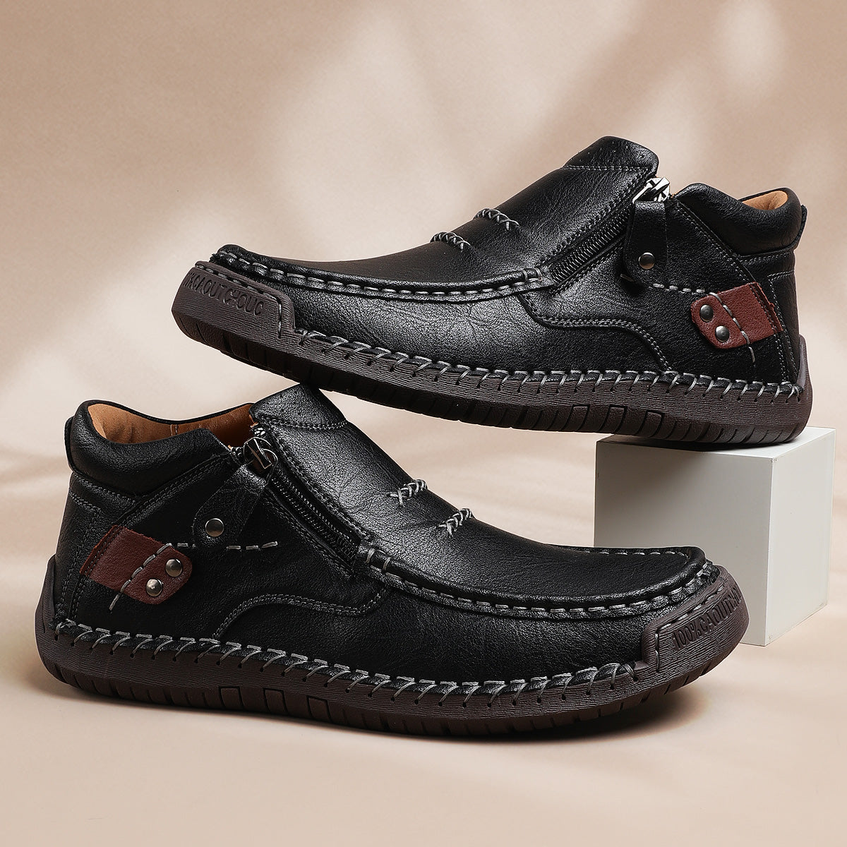 ⏰Limited Time Sale 70% OFF-Men’s Handmade Premium Leather Slip-On Driving Boots – Wide Toe, Arch Support, Waterproof, Pressure Relief, Non-Slip Sole for Casual, Travel & Outdoor