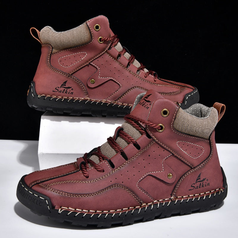 ⏰Limited-Time 70% OFF–Men's Comfortable Handmade Leather Boots – Waterproof, Arch Support, Pressure Relief, Spacious Toe Box Outdoor Leather Shoes