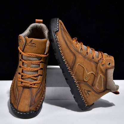 ⏰Limited-Time 70% OFF–Men's Comfortable Handmade Leather Boots – Waterproof, Arch Support, Pressure Relief, Spacious Toe Box Outdoor Leather Shoes