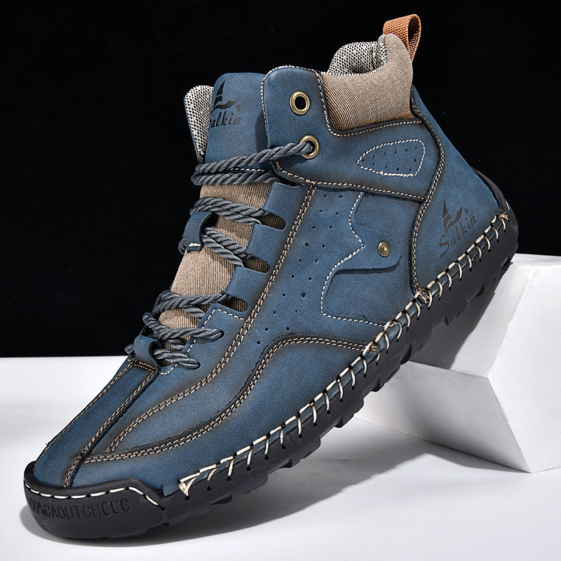 ⏰Limited-Time 70% OFF–Men's Comfortable Handmade Leather Boots – Waterproof, Arch Support, Pressure Relief, Spacious Toe Box Outdoor Leather Shoes