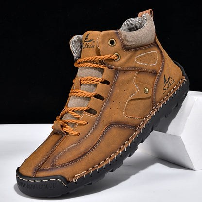 ⏰Limited-Time 70% OFF–Men's Comfortable Handmade Leather Boots – Waterproof, Arch Support, Pressure Relief, Spacious Toe Box Outdoor Leather Shoes