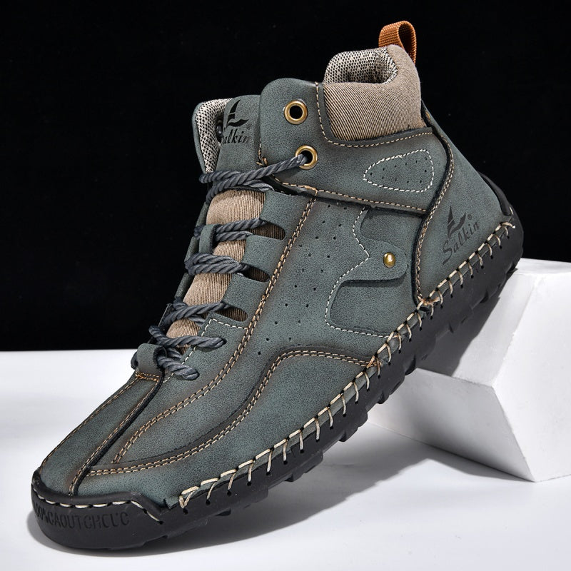 ⏰Limited-Time 70% OFF–Men's Comfortable Handmade Leather Boots – Waterproof, Arch Support, Pressure Relief, Spacious Toe Box Outdoor Leather Shoes