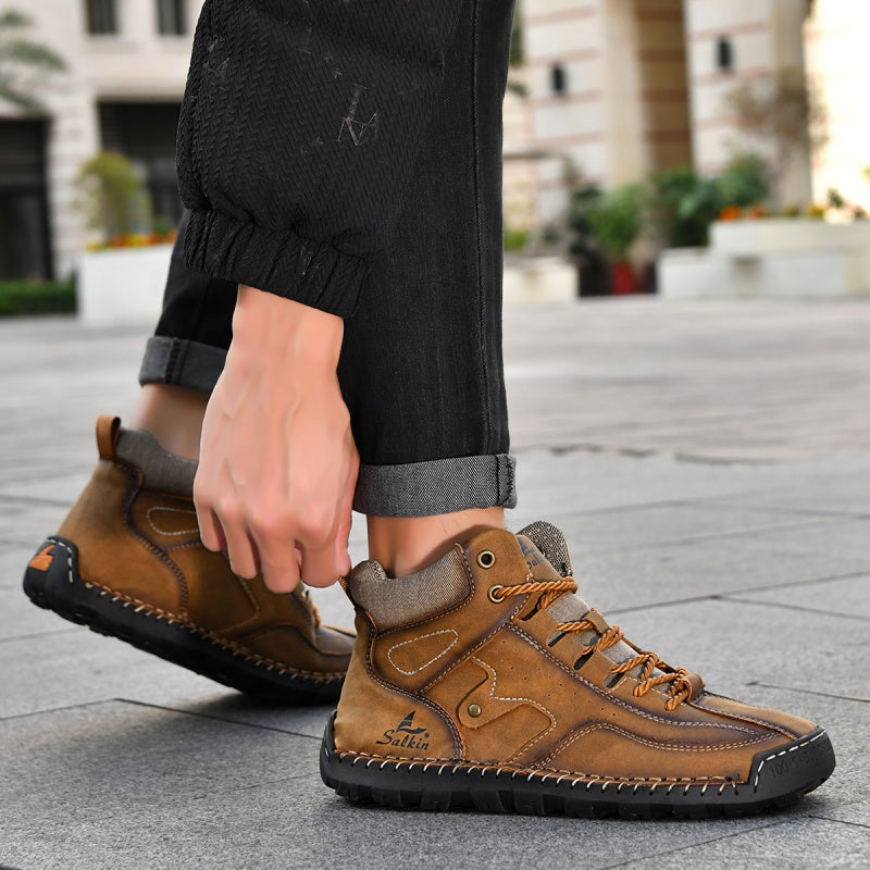 ⏰Limited-Time 70% OFF–Men's Comfortable Handmade Leather Boots – Waterproof, Arch Support, Pressure Relief, Spacious Toe Box Outdoor Leather Shoes