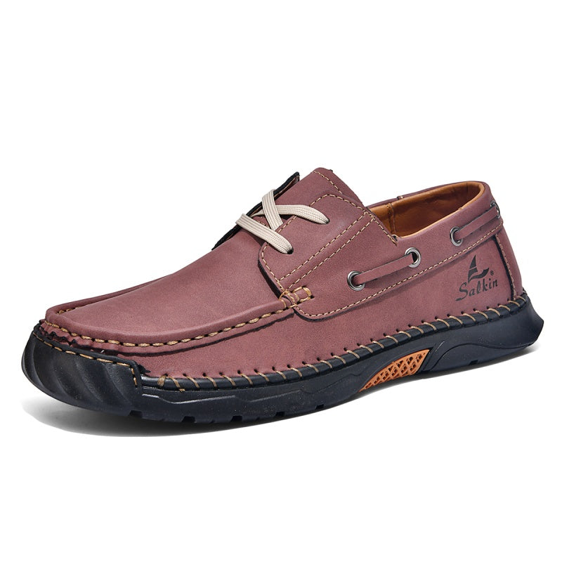 (💥Top Rated Choice)  Men’s Orthopedic Premium Handmade Leather Boat Shoes – Pressure Relief, Waterproof, Slip-Resistant, Wide Toe, Arch&Ankle Support for Everyday & Travel