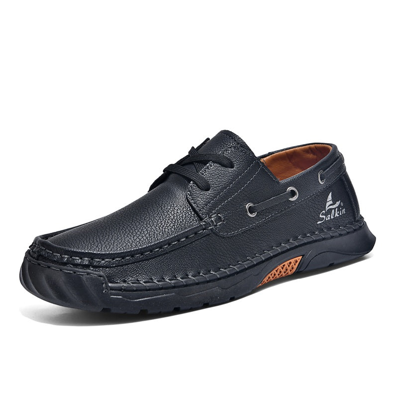 (💥Top Rated Choice)  Men’s Orthopedic Premium Handmade Leather Boat Shoes – Pressure Relief, Waterproof, Slip-Resistant, Wide Toe, Arch&Ankle Support for Everyday & Travel