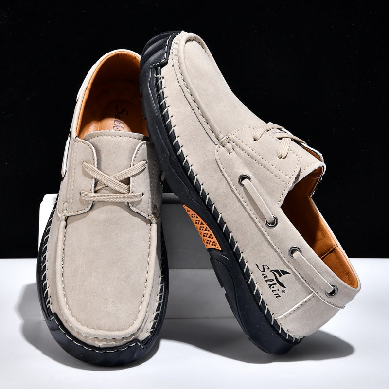 (💥Top Rated Choice)  Men’s Orthopedic Premium Handmade Leather Boat Shoes – Pressure Relief, Waterproof, Slip-Resistant, Wide Toe, Arch&Ankle Support for Everyday & Travel