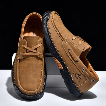 (💥Top Rated Choice)  Men’s Orthopedic Premium Handmade Leather Boat Shoes – Pressure Relief, Waterproof, Slip-Resistant, Wide Toe, Arch&Ankle Support for Everyday & Travel