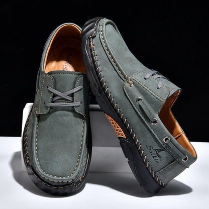 (💥Top Rated Choice)  Men’s Orthopedic Premium Handmade Leather Boat Shoes – Pressure Relief, Waterproof, Slip-Resistant, Wide Toe, Arch&Ankle Support for Everyday & Travel