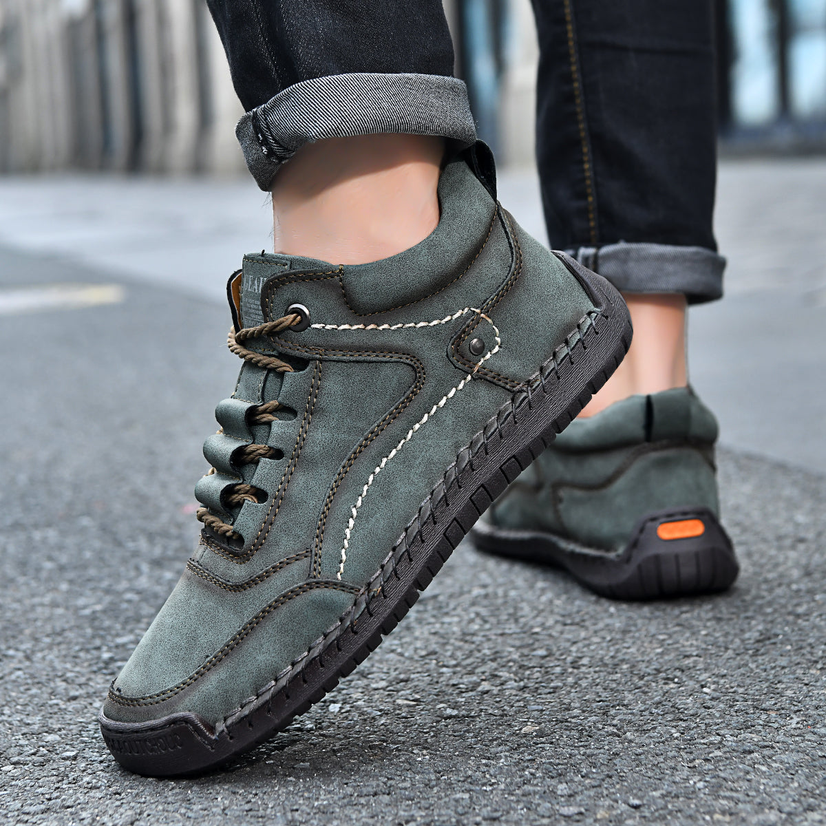 (💥Top Rated Choice) Men’s Handmade Leather Outdoor Shoes – Arch Support, Wide Fit, Comfortable, Rugged Non-Slip Sole for Work & Hiking