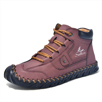 (🎁#9 Best Seller) Men’s Comfortable Orthopedic Leather Boots – Arch Support, Shock Absorbing, Wide Toe, Waterproof, Anti-Slip, Breathable, Lightweight & Handmade for Everyday & Outdoor Wear