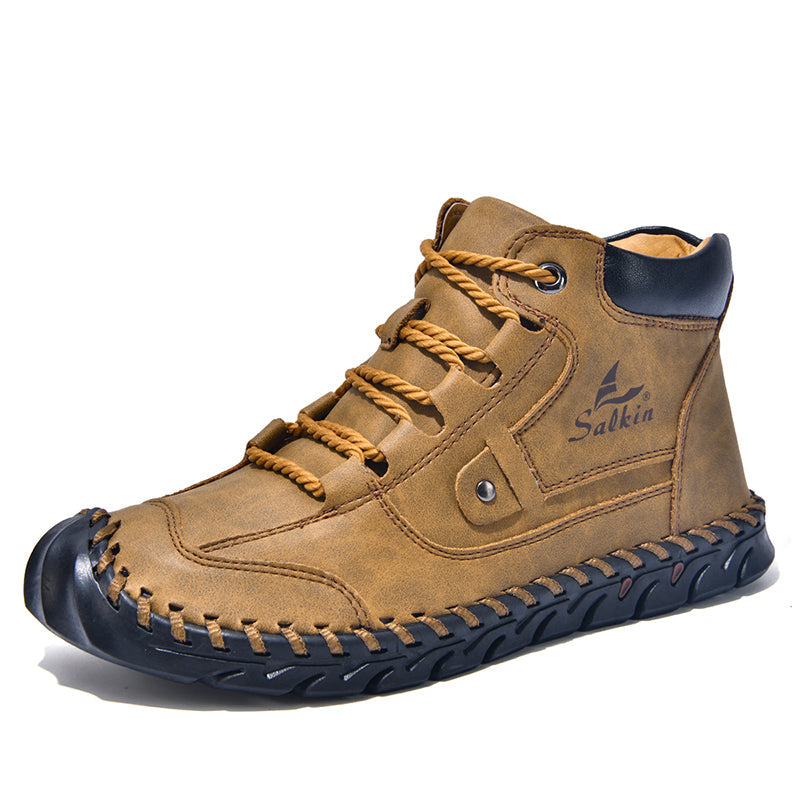 (🎁#9 Best Seller) Men’s Comfortable Orthopedic Leather Boots – Arch Support, Shock Absorbing, Wide Toe, Waterproof, Anti-Slip, Breathable, Lightweight & Handmade for Everyday & Outdoor Wear