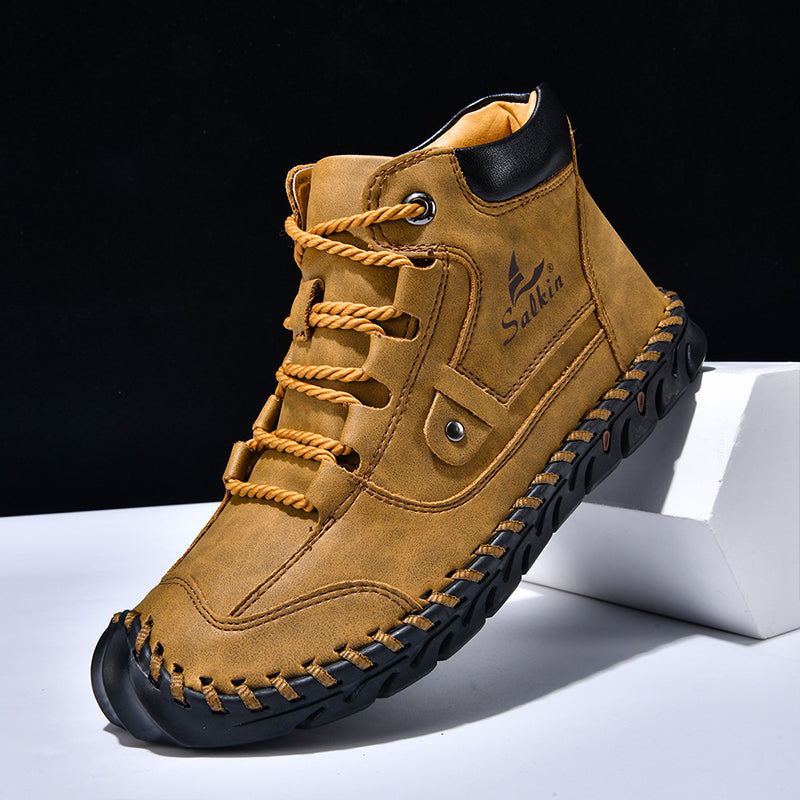 (🎁#9 Best Seller) Men’s Comfortable Orthopedic Leather Boots – Arch Support, Shock Absorbing, Wide Toe, Waterproof, Anti-Slip, Breathable, Lightweight & Handmade for Everyday & Outdoor Wear