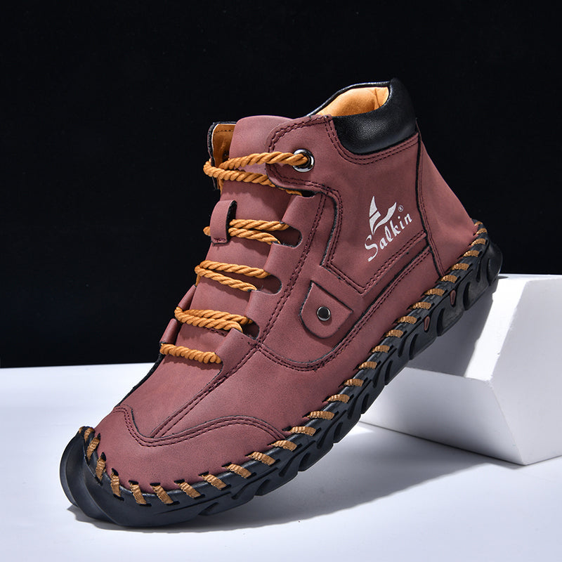 (🎁#9 Best Seller) Men’s Comfortable Orthopedic Leather Boots – Arch Support, Shock Absorbing, Wide Toe, Waterproof, Anti-Slip, Breathable, Lightweight & Handmade for Everyday & Outdoor Wear