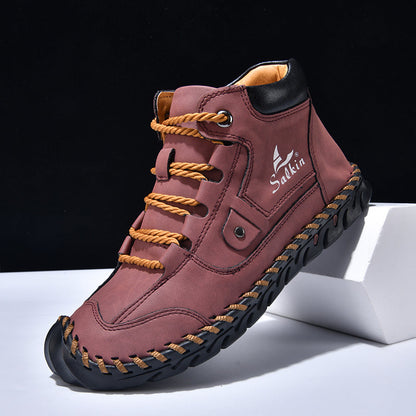 (🎁#9 Best Seller) Men’s Comfortable Orthopedic Leather Boots – Arch Support, Shock Absorbing, Wide Toe, Waterproof, Anti-Slip, Breathable, Lightweight & Handmade for Everyday & Outdoor Wear