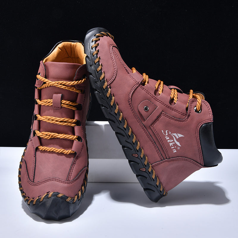 (🎁#9 Best Seller) Men’s Comfortable Orthopedic Leather Boots – Arch Support, Shock Absorbing, Wide Toe, Waterproof, Anti-Slip, Breathable, Lightweight & Handmade for Everyday & Outdoor Wear