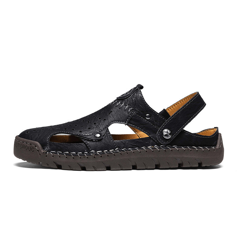 (⏰Limited Time Sale 70% OFF🔥)Men's Full-Grain Leather Sandals – Closed-Toe, Adjustable for Fishing & Gardening