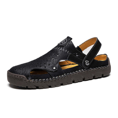 (⏰Limited Time Sale 70% OFF🔥)Men's Full-Grain Leather Sandals – Closed-Toe, Adjustable for Fishing & Gardening