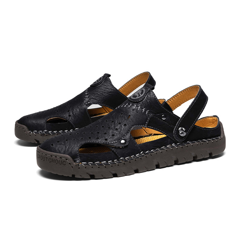 (⏰Limited Time Sale 70% OFF🔥)Men's Full-Grain Leather Sandals – Closed-Toe, Adjustable for Fishing & Gardening