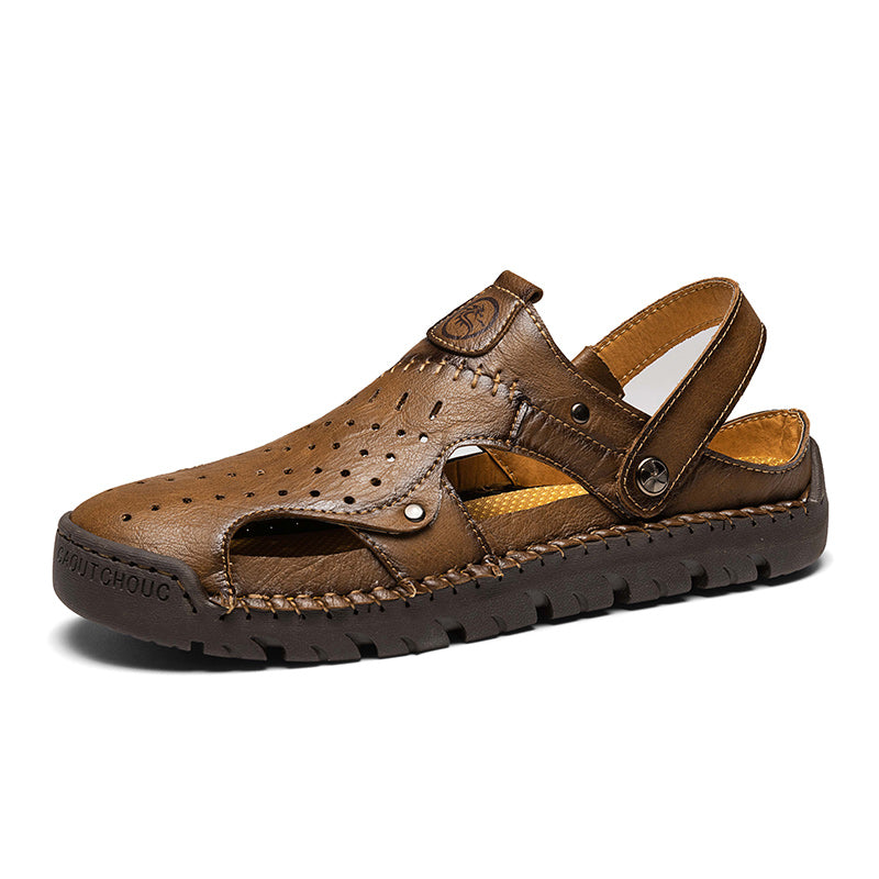 (⏰Limited Time Sale 70% OFF🔥)Men's Full-Grain Leather Sandals – Closed-Toe, Adjustable for Fishing & Gardening