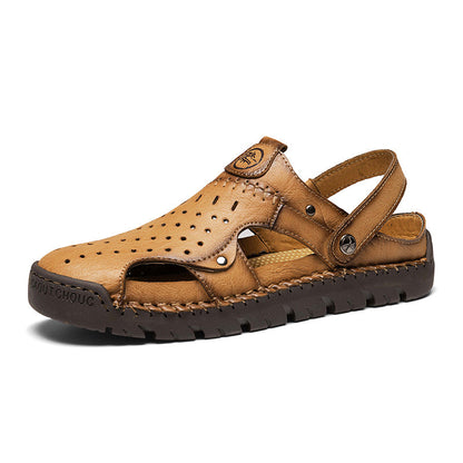 (⏰Limited Time Sale 70% OFF🔥)Men's Full-Grain Leather Sandals – Closed-Toe, Adjustable for Fishing & Gardening