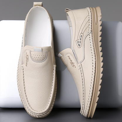Slip-On Genuine Leather Loafers: Breathable Soft Calfskin, Cloud Cushion Sole for Driving & Business Casual