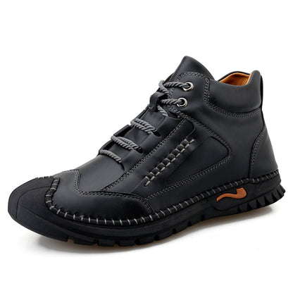(⏰Limited Time Sale 70% OFF 🔥)Men’s Genuine Leather Hiking Boots Outdoor Casual Shoes Durable Hand-Stitched Wide Toe Work Ankle Support Walking Sneakers
