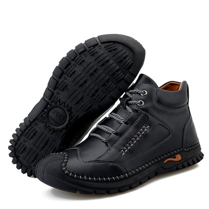 (⏰Limited Time Sale 70% OFF 🔥)Men’s Genuine Leather Hiking Boots Outdoor Casual Shoes Durable Hand-Stitched Wide Toe Work Ankle Support Walking Sneakers