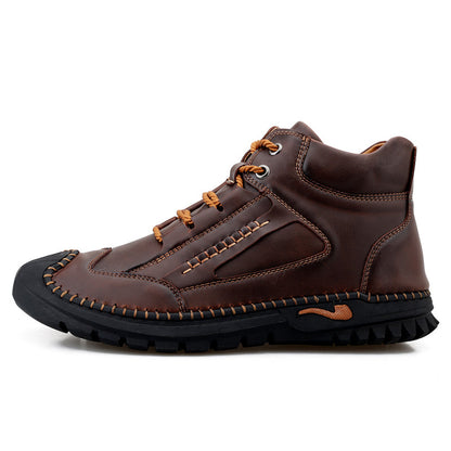 (⏰Limited Time Sale 70% OFF 🔥)Men’s Genuine Leather Hiking Boots Outdoor Casual Shoes Durable Hand-Stitched Wide Toe Work Ankle Support Walking Sneakers