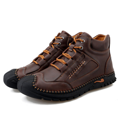 (⏰Limited Time Sale 70% OFF 🔥)Men’s Genuine Leather Hiking Boots Outdoor Casual Shoes Durable Hand-Stitched Wide Toe Work Ankle Support Walking Sneakers