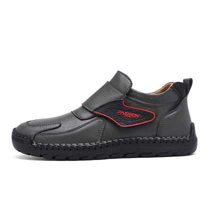 Mens Hand Stitching Leather Lace Up Ankle Boots Casual Vintage Non Slip Flats Arch Support Loafers for Hiking Walking Driving Chukka Boots
