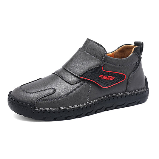 Mens Hand Stitching Leather Lace Up Ankle Boots Casual Vintage Non Slip Flats Arch Support Loafers for Hiking Walking Driving Chukka Boots