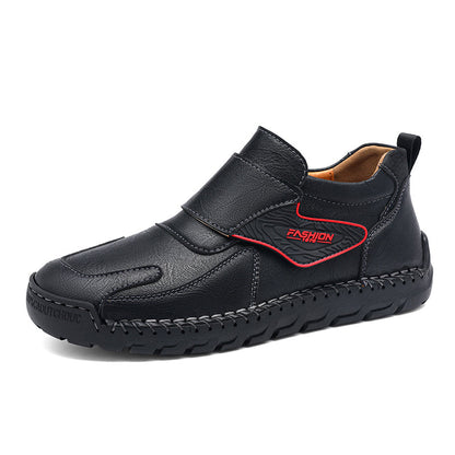 Mens Hand Stitching Leather Lace Up Ankle Boots Casual Vintage Non Slip Flats Arch Support Loafers for Hiking Walking Driving Chukka Boots