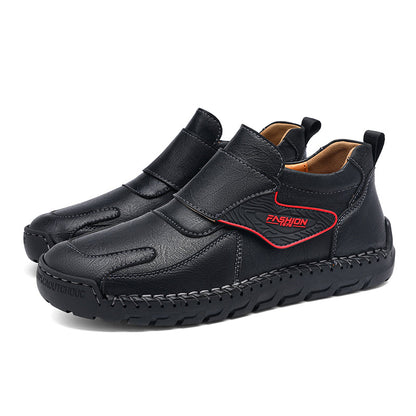 Mens Hand Stitching Leather Lace Up Ankle Boots Casual Vintage Non Slip Flats Arch Support Loafers for Hiking Walking Driving Chukka Boots