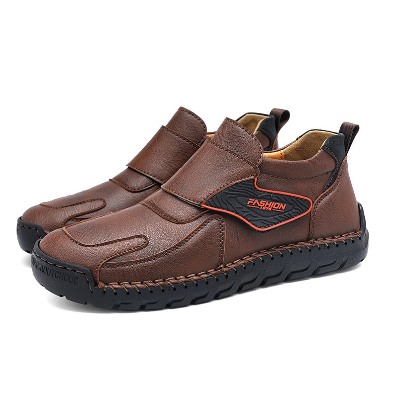 Mens Hand Stitching Leather Lace Up Ankle Boots Casual Vintage Non Slip Flats Arch Support Loafers for Hiking Walking Driving Chukka Boots