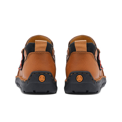 Mens Hand Stitching Leather Lace Up Ankle Boots Casual Vintage Non Slip Flats Arch Support Loafers for Hiking Walking Driving Chukka Boots