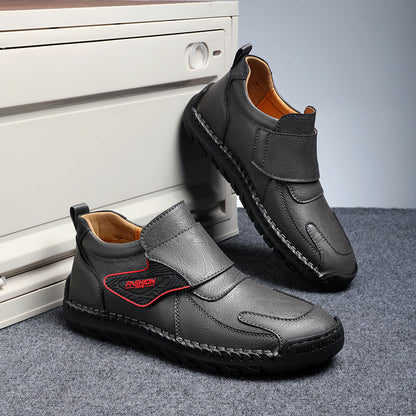 Mens Hand Stitching Leather Lace Up Ankle Boots Casual Vintage Non Slip Flats Arch Support Loafers for Hiking Walking Driving Chukka Boots