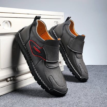 Mens Hand Stitching Leather Lace Up Ankle Boots Casual Vintage Non Slip Flats Arch Support Loafers for Hiking Walking Driving Chukka Boots
